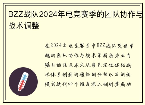 BZZ战队2024年电竞赛季的团队协作与战术调整